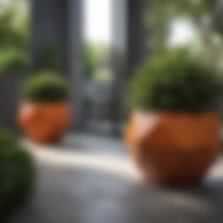 Modern geometric planters adding flair to garden setting