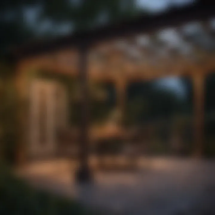 Illuminated pergola casting a warm glow over outdoor patio