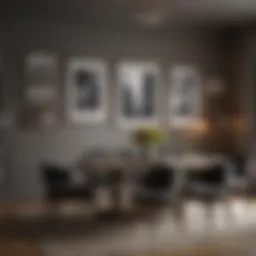 Elegant dining room featuring a sophisticated gallery wall