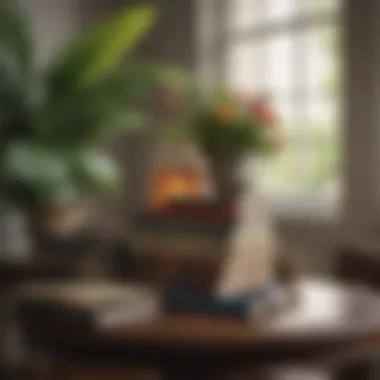 Artistry in Arrangement: Books and Decor Fusion Artful arrangement of books and decor on a small table
