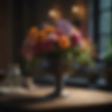 Chic Floral Display on a Compact Table Elegant small table arrangement with vibrant flowers and decorative objects