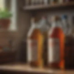 Bottles of vinegar on a laundry shelf
