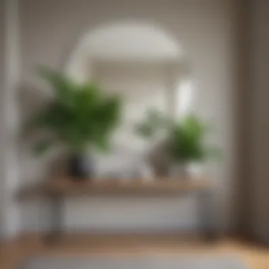 Minimalist console table styled with plants and a mirror