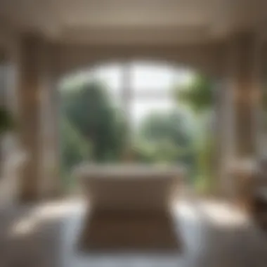 Serene Oasis: A Freestanding Bathtub Experience Elegant freestanding bathtub surrounded by natural light
