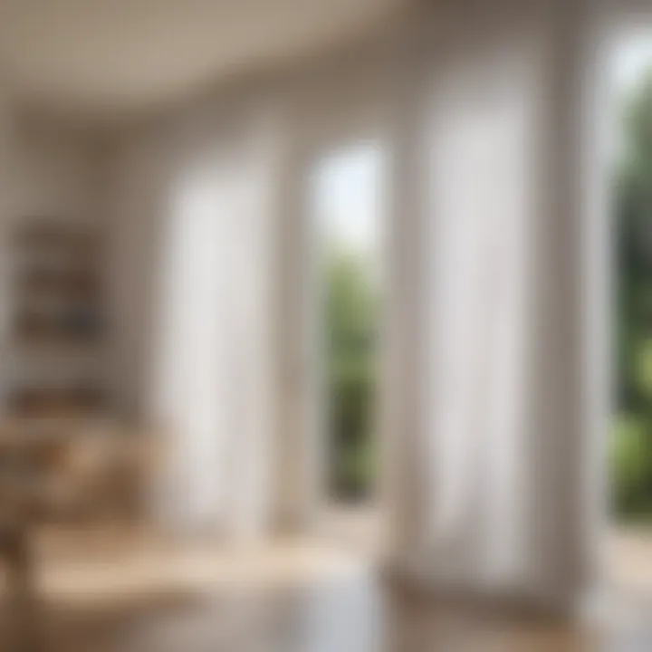 Bright kitchen space enhanced by natural light filtered through white curtains