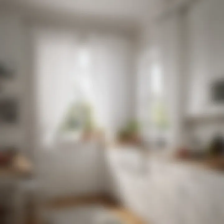 Variety of plain white curtain styles displayed in a kitchen setting