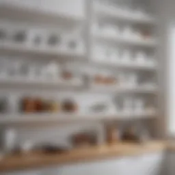 Elegant white open shelving filled with curated kitchenware