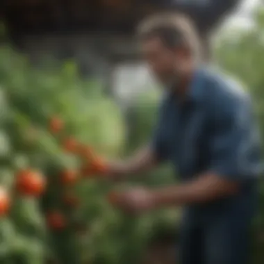 Tending to Lush Tomato Plants