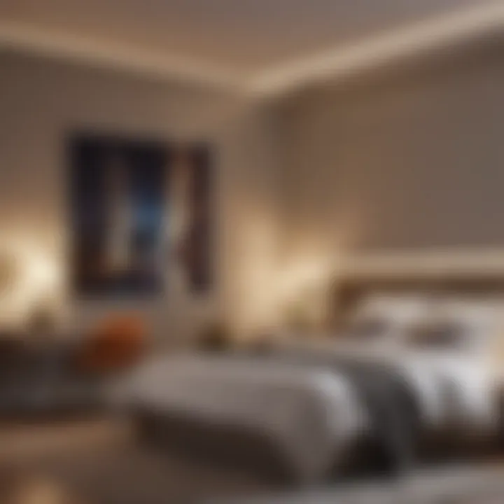 A modern bedroom featuring innovative lighting solutions that enhance ambiance.