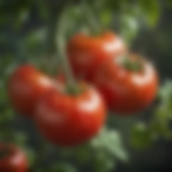 Close-up of high-quality ripe tomatoes on the vine