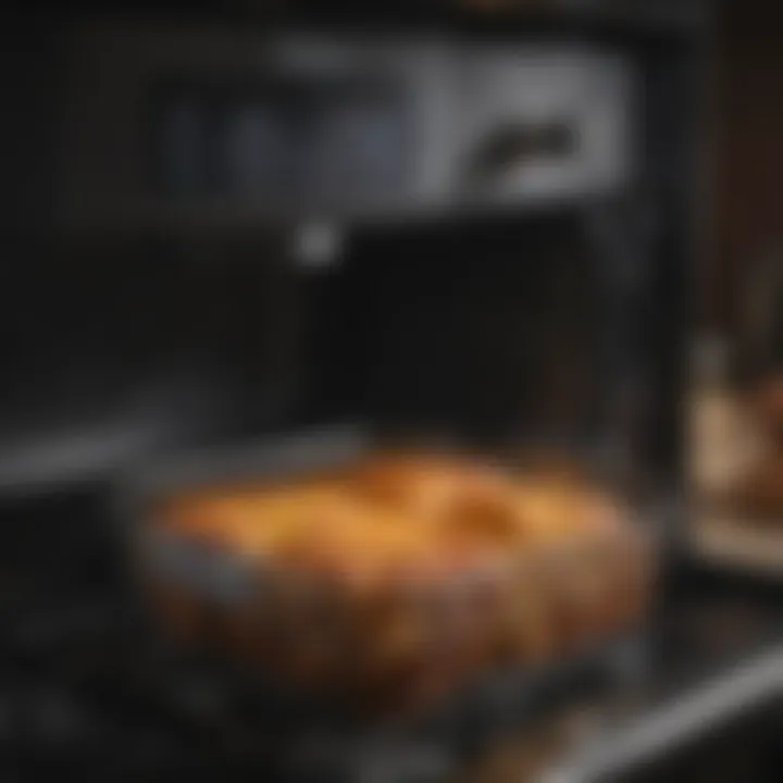 Close-up of an air fryer basket in action inside an oven