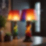 A vibrant table lamp showcasing a unique design with colorful glass shades