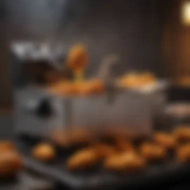 Deep Fryer: The Golden Fried Experience A traditional deep fryer with golden brown fried chicken pieces emerging from the oil.