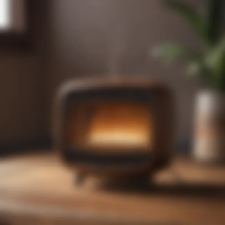Ceramic heater showcased on a wooden table