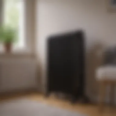 Oil-filled radiator heater in a cozy bedroom