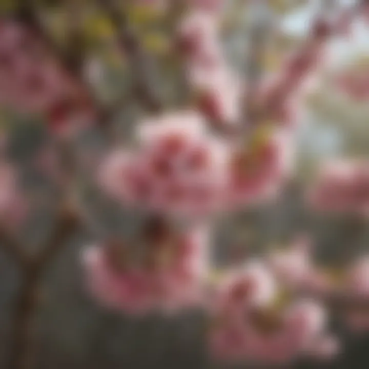 Close-up of a dwarf cherry tree blooming with beautiful flowers in spring.