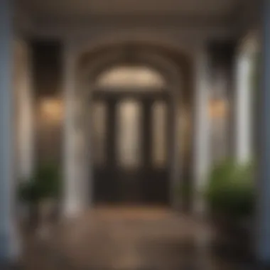 Classic Entrance with Stylish Lanterns Stylish lanterns adorning a classic porch entrance