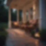 Elegant front porch lantern illuminating a cozy seating area