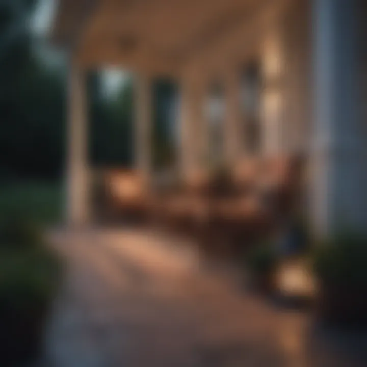 Elegant front porch lantern illuminating a cozy seating area