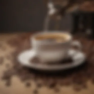 Close-up of coffee beans and freshly brewed espresso