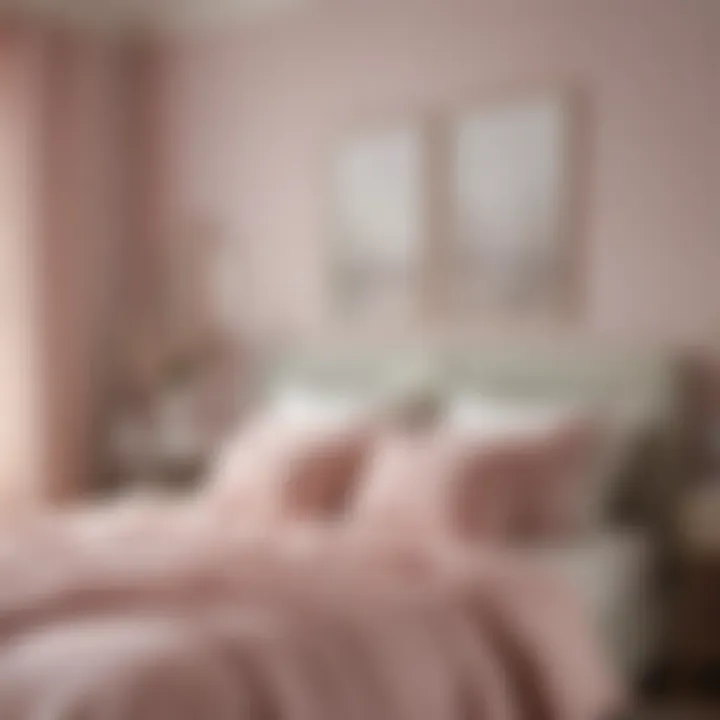 A small bedroom painted in soft pastel colors