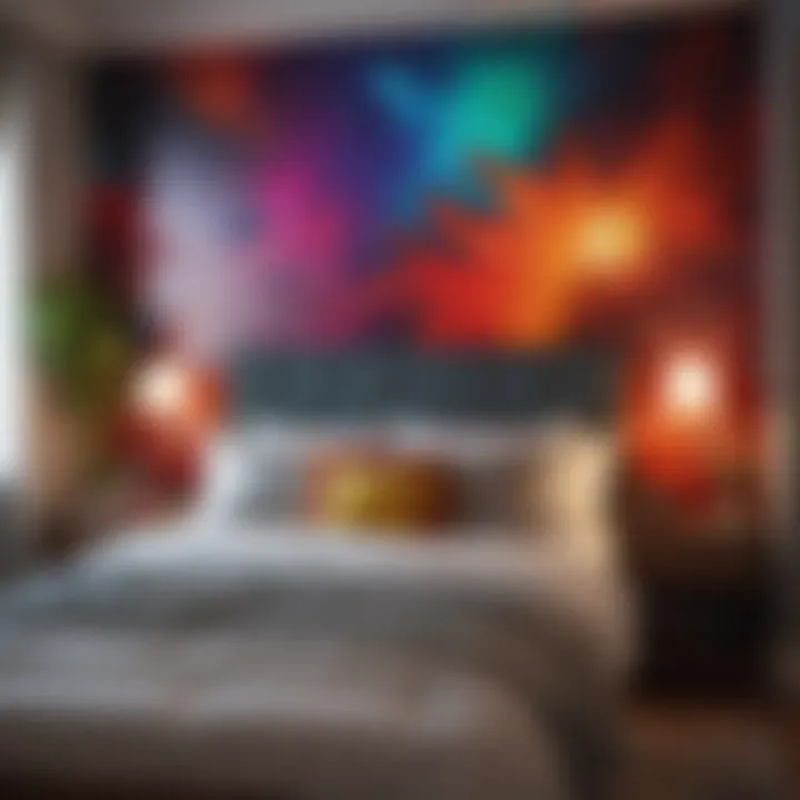 A vibrant accent wall in a small bedroom