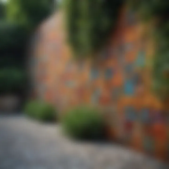 Colorful mosaic tiled garden wall enhancing outdoor atmosphere