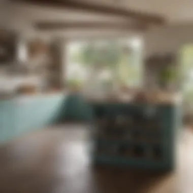Bright and Spacious Island Kitchen Spacious island kitchen with open shelving and vibrant decor
