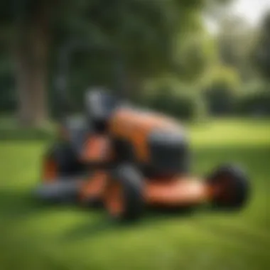 A sophisticated large yard mower in action on a lush green lawn