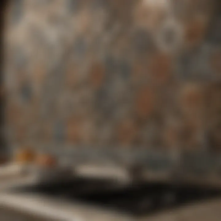 Unique patterned ceramic backsplash enhancing kitchen decor