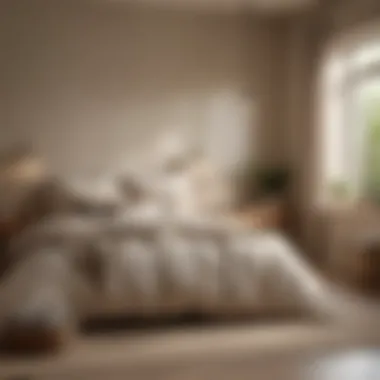 Minimalist bedroom with beige walls and cozy textiles