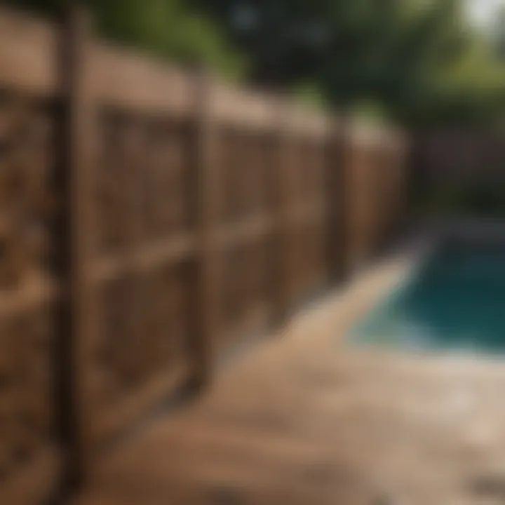 Wooden pool fence with artistic metal accents