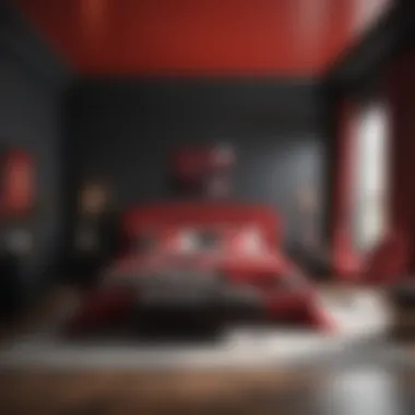 Elegant bedroom design utilizing red and black color scheme