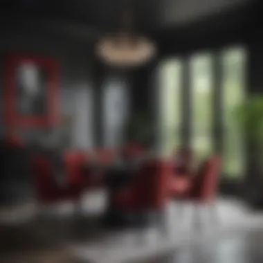 Chic Dining Area with Red and Black Decor Chic dining area showcasing red and black decor elements