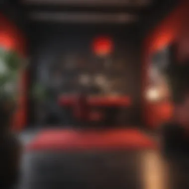 Artistic Workspace with Red and Black Tones Artistic workspace incorporating red and black tones