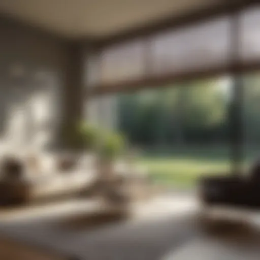 A modern living room showcasing elegant solar blinds