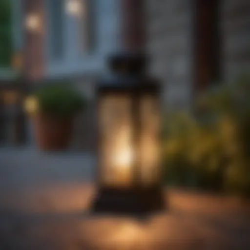 Elegant solar lantern illuminating a cozy patio setting