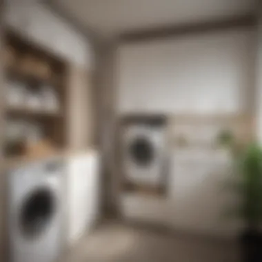 Compact laundry room featuring efficient organization with tall skinny cabinets