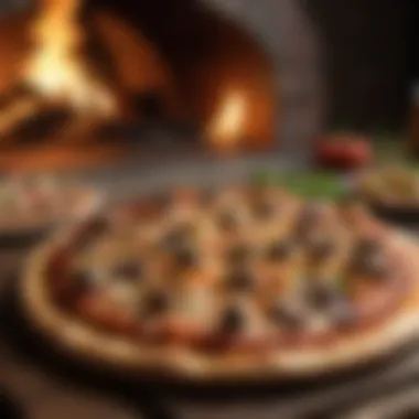 A showcase of various pizza types cooked in a brick oven