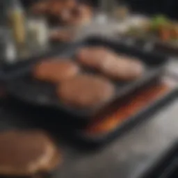 A beautifully seasoned cast iron griddle pan showcasing its rich color and texture.