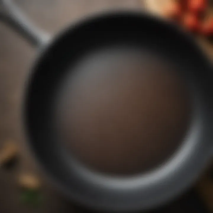 Close-up of a nonstick sauté pan showcasing its surface texture