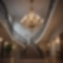 Majestic large chandelier illuminating a grand stairwell