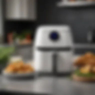 Ninja Air Fryer White on a kitchen countertop with fresh ingredients