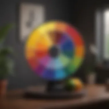 A color wheel displaying the relationships between different hues.