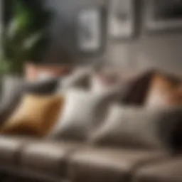 An elegant arrangement of various pillow types on a stylish sofa.