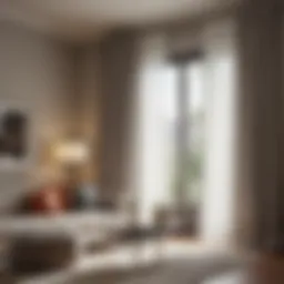 Elegant living room featuring a ninety-inch curtain rod with sheer curtains