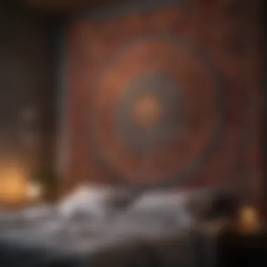 Colorful tapestries adding texture to bedroom walls