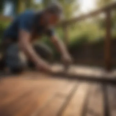 Skilled craftsman working on the installation of a wooden deck