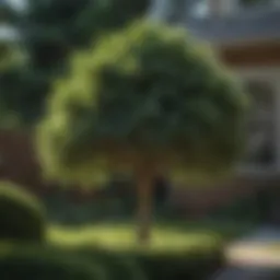Lush evergreen tree thriving in a suburban garden