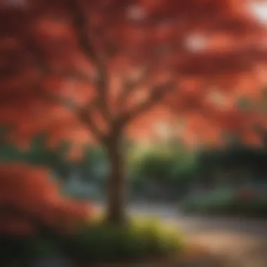 A lush Japanese maple tree with vibrant foliage in a garden setting